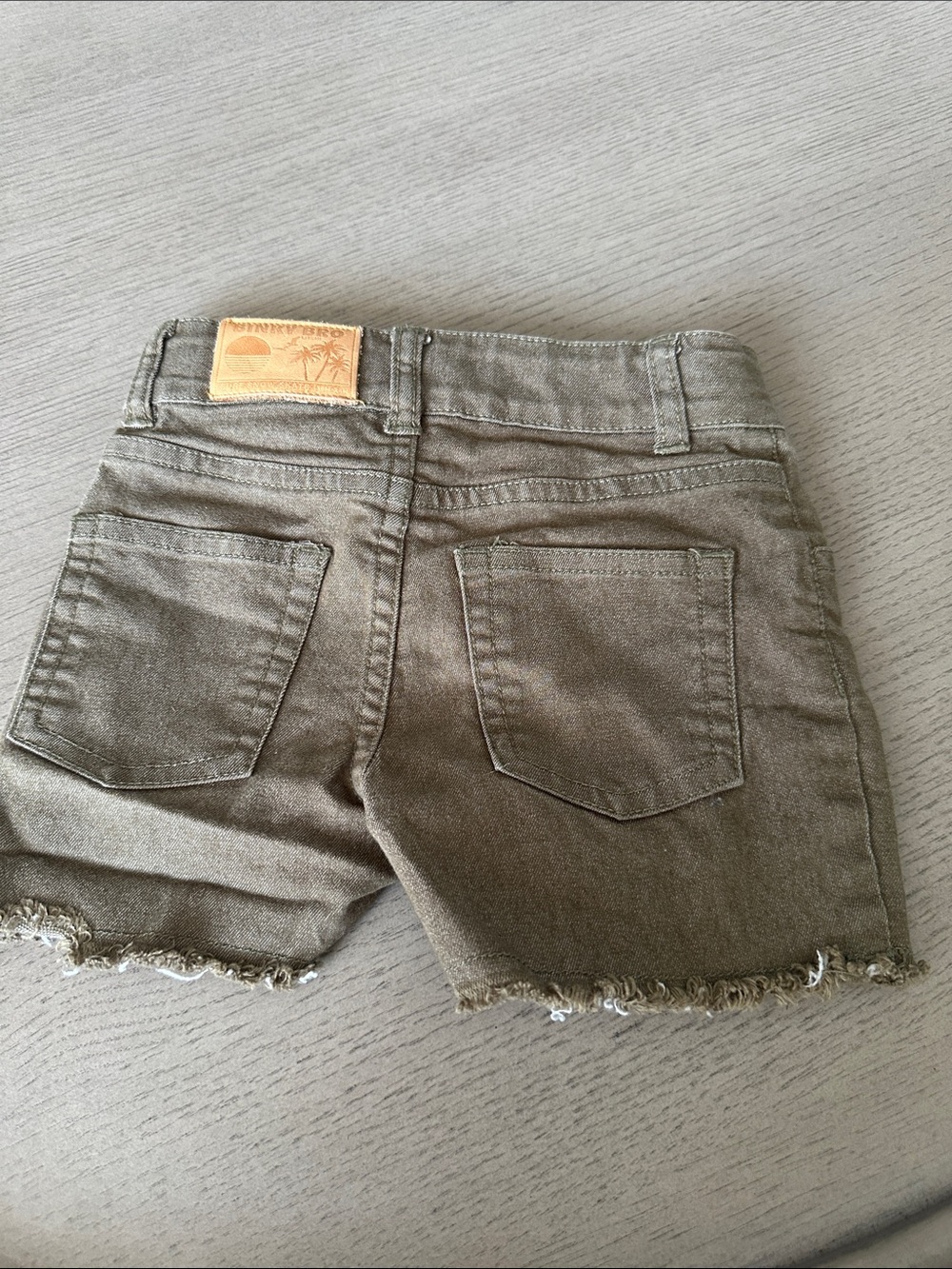 Kids Olive Green Frayed Hem Shorts
